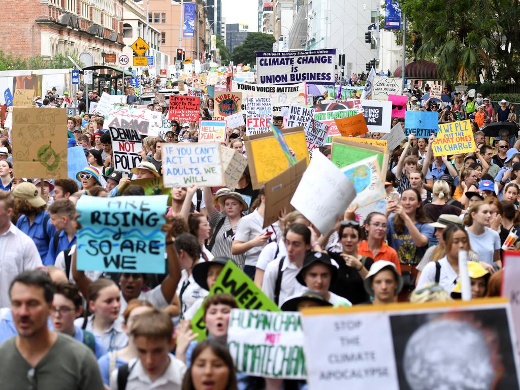 School students rally against climate change in Brisbane CBD. Picture: AAP/Dan Peled