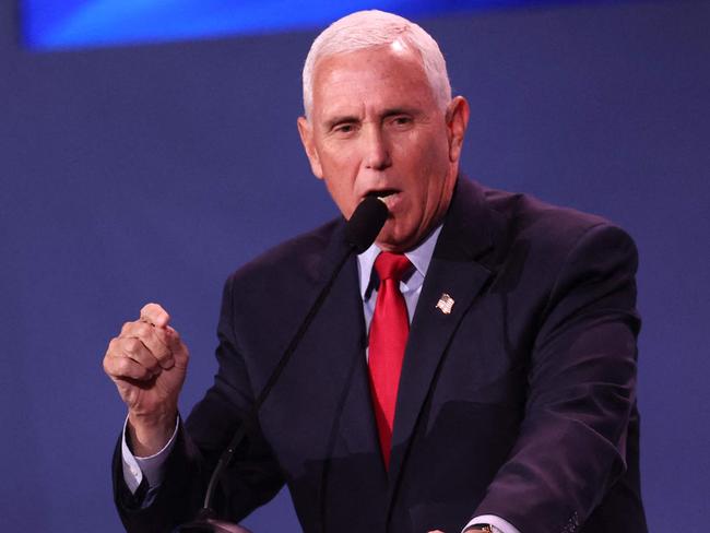 LAS VEGAS, NEVADA - NOVEMBER 18: Former Vice President Mike Pence speaks to guests at the Republican Jewish Coalition Annual Leadership Meeting on November 18, 2022 in Las Vegas, Nevada. The meeting comes on the heels of former President Donald Trump becoming the first candidate to declare his intention to seek the GOP nomination in the 2024 presidential race.   Scott Olson/Getty Images/AFP (Photo by SCOTT OLSON / GETTY IMAGES NORTH AMERICA / Getty Images via AFP)