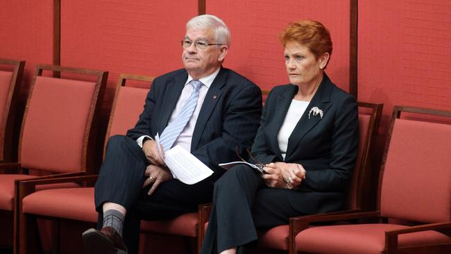 One Nation Senators Brian Burston and Pauline Hanson. (Pic: Gary Ramage)