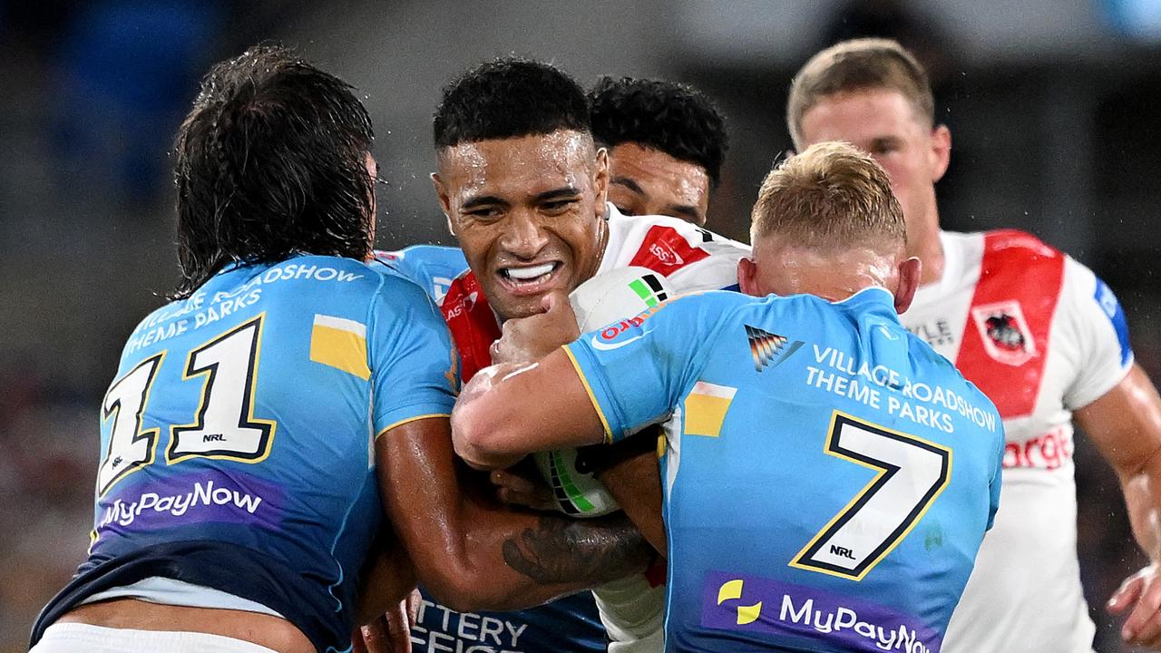 Viliami Fifita of the Dragons in his debut against the Gold Coast Titans. Picture: Bradley Kanaris/Getty Images.