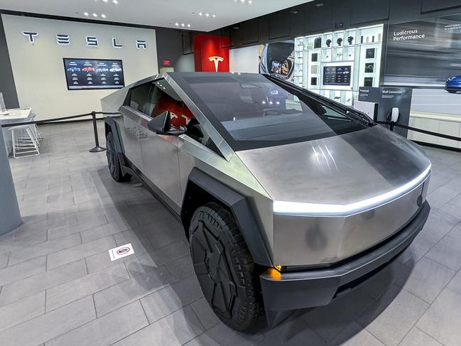 A Tesla Cybertruck at a Tesla store in San Jose, California, US, on Tuesday, Nov. 28, 2023. The first Cybertruck customers will receive the vehicles during a launch event at Tesla's Austin headquarters this week. Photographer: David Paul Morris/Bloomberg via Getty Images