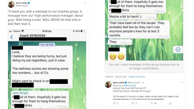 White posted screenshots of the WhatsApp message on Twitter.