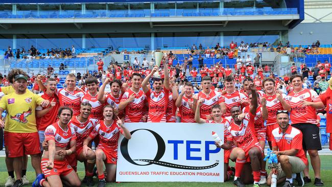 17th October 2020, Currumbin Under 18Ã•s celebrate winning the Gold Coast Rugby League Under 18Ã•s Grand Final played between against the Tugun Seahawks. Photo: Scott Powick News Corp