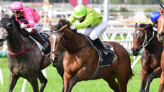 Samantha Collett rides her first Australian winner aboard Thatfridayfeeling at Eagle Farm. Picture: Trackside Photography