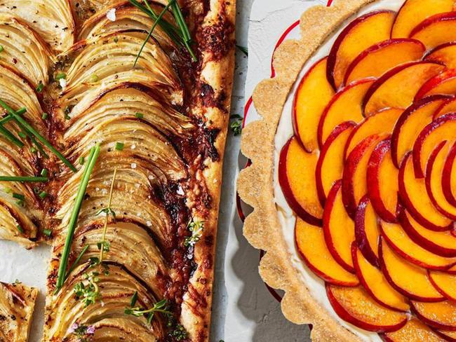 Savoury and sweet. French onion tart by David Herbert and Peach pie by Elizabeth Hewson