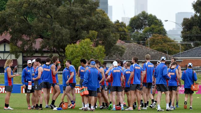 Premiers the Western Bulldogs back on the training track at Whitten Oval. Picture: Nicole Garmston