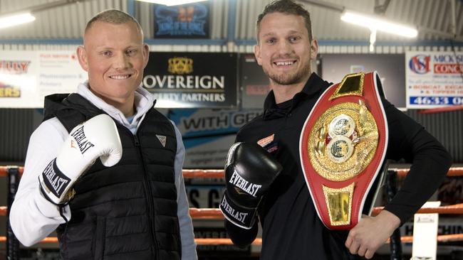 Michael Whitehead (left) will challenge Toowoomba’s Steven Spark for the IBF Australasian Super Lightweight title fight.