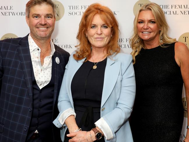 Duncan Bendall, Sarah Ferguson, Duchess of York and Fi Bendall attend the UK launch of The Female Social Network at The Ivy on June 26, 2019 in London. Picture: Getty