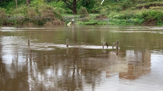 Lismore boat ramp piers under water on September 23, 2022. Picture: Catherine Piltz