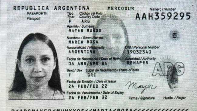 The passport of ‘Maria Rosa Mayer Munos’. Picture: The Wall Street Journal