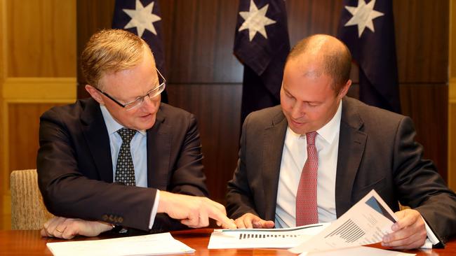 RBA Governor Philip Lowe meets with Treasurer Josh Frydenberg in Melbourne. Picture: David Geraghty