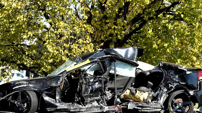 Matt Goland and Bita Zaeim’s car at the scene. Picture: Nicole Garmston