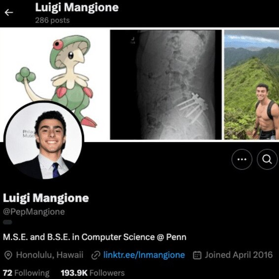 The banner photo of Luigi Mangione's X account.