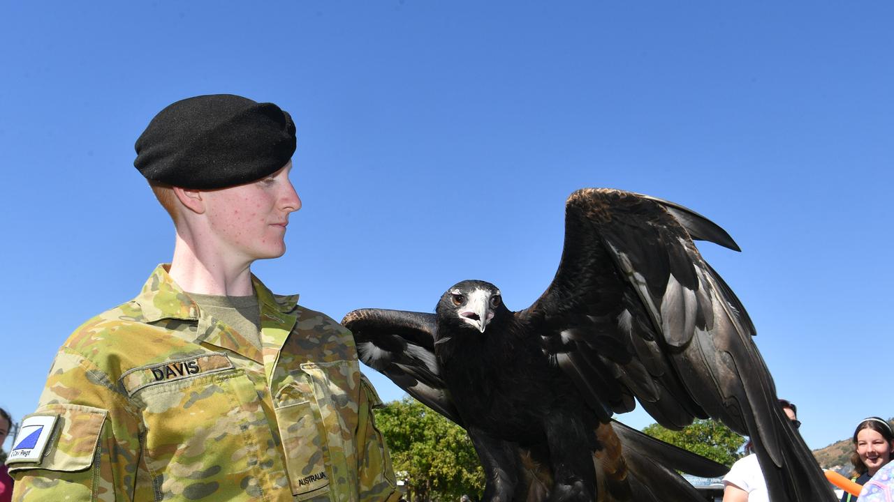 Legacy Centenary Torch Relay and community day at Jezzine Barracks. Provate Isabella Davis with Corporal Courage from 2nd Cav. Picture: Evan Morgan