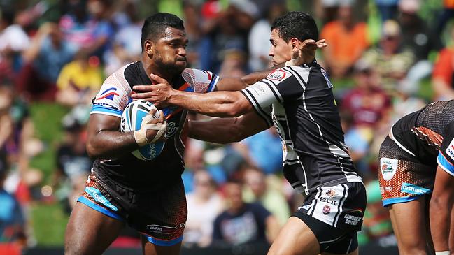 Action from the 2014 Intrust Super Cup rugby league match between the Northern Pride and the Tweed Seagulls, held at Barlow Park, Cairns. Pride's Davin Crampton. Picture: Brendan Radke.