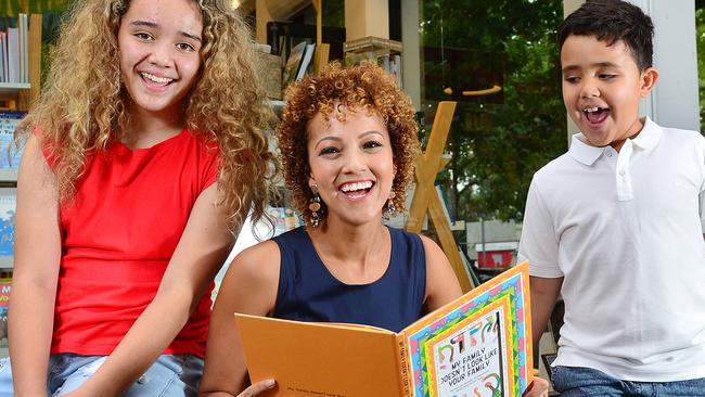 Australia's first children's book that addresses diverse family unitsTenielle Stoltenkamp reading with Maya, 11 and Max, 7 at Readings, Lygon St, Carlton.Picture : Nicki Connolly