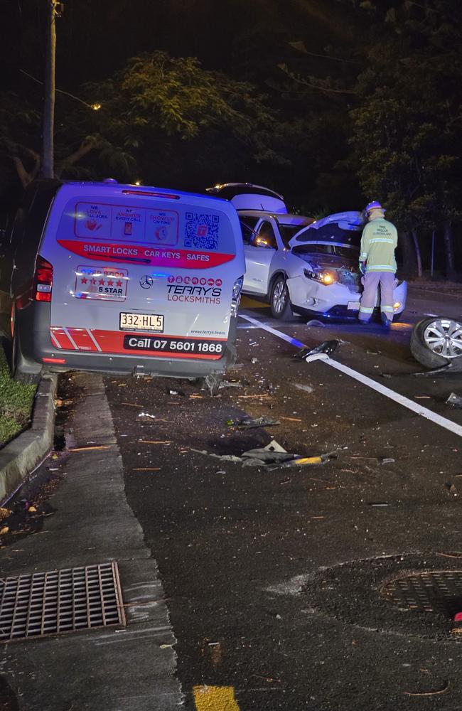 Emergency services responded to a crash on Tedder Ave on February 1 at 3.40am. A car crashed into a Terry's Locksmiths van. Picture: Jim Noort