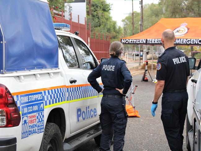 Police on the scene of an alleged aggravated assault on Gap Road in Alice Springs in October of 2022. Picture: Jason Walls