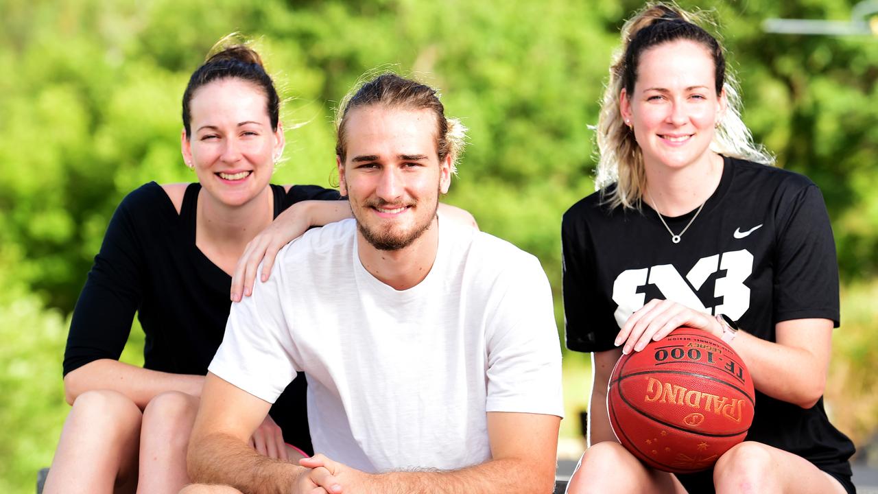 The Froling siblings, twins Alicia and Keely with brother Sam, just missing brother Illawarra Hawk, Harry. Picture: Alix Sweeney