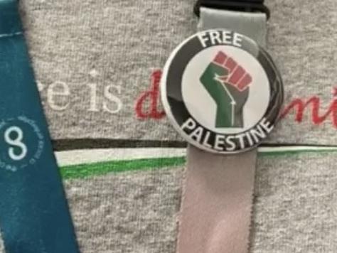 A healthcare worker wearing pro-Palestine badges and attire. Picture: Supplied