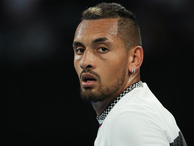 Nick Kyrgios of Australia in action against Milos Raonic of Canada during day two of the Australian Open tennis tournament in Melbourne, Tuesday, January 15, 2019.(AAP Image/David Crosling) NO ARCHIVING, EDITORIAL USE ONLY