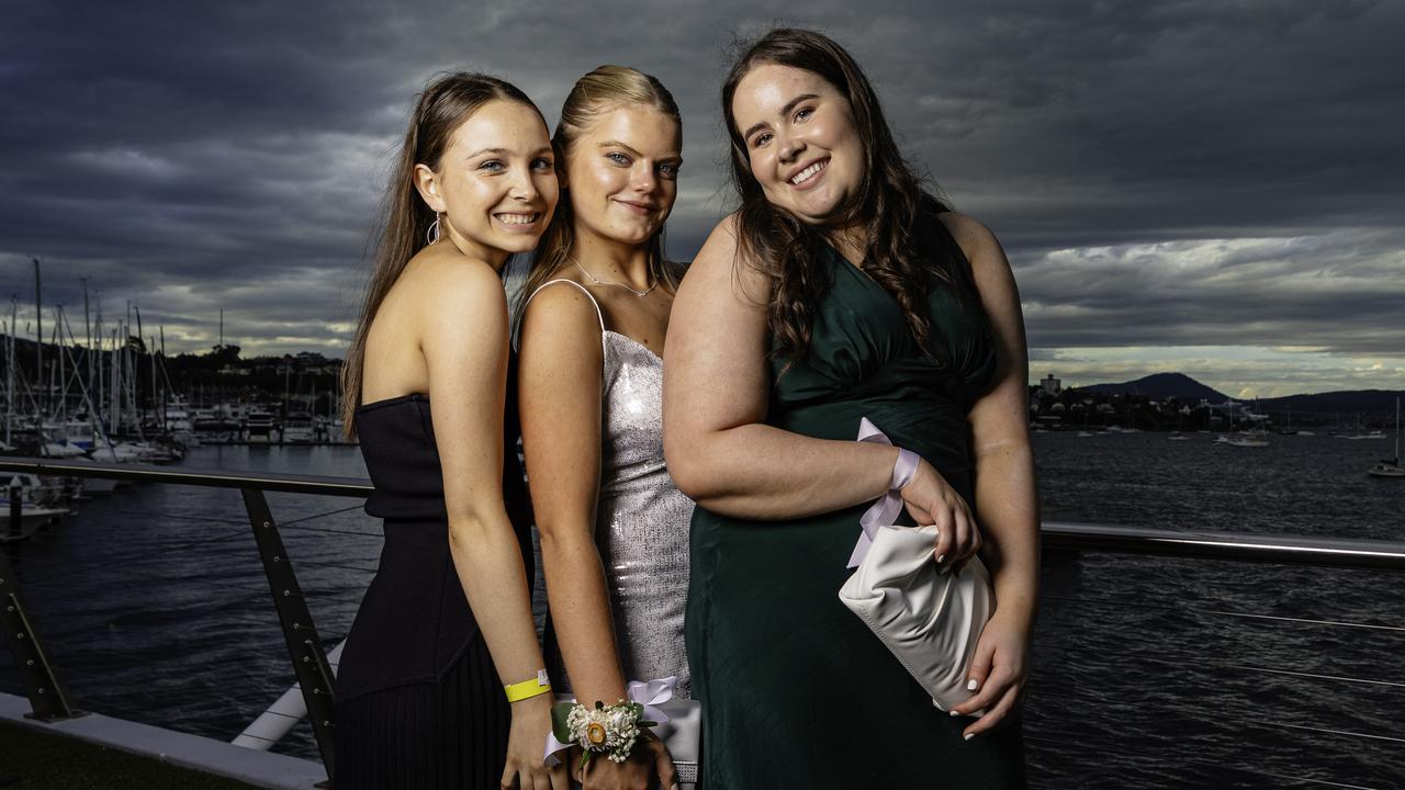 Sophia Cummins, Aida McCoid and Grace Viney. St Michael's Collegiate Leavers Dinner 2023. Picture: Linda Higginson