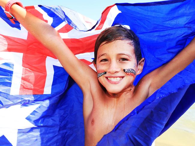 Celebrating Australia Day at Burleigh Heads was Kobe Hance (9) from the Gold Coast. Photo: Scott Powick