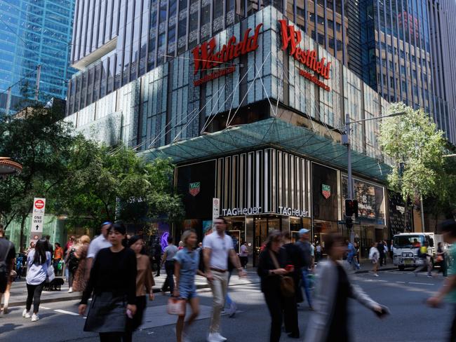 SYDNEY, AUSTRALIA - NewsWire Photos, October 29 2024. GENERIC. Inflation. Shopping. Retail. Economy. Cost of living crisis. Westfield sign above Pitt Street Mall. Picture: NewsWire / Max Mason-Hubers