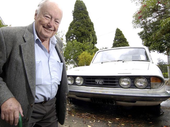 Late actor Bud Tingwell with his Triumph 2500 TC. Triumphs were assembled by AMI until the mid-1970s. Picture: News Corp Australia