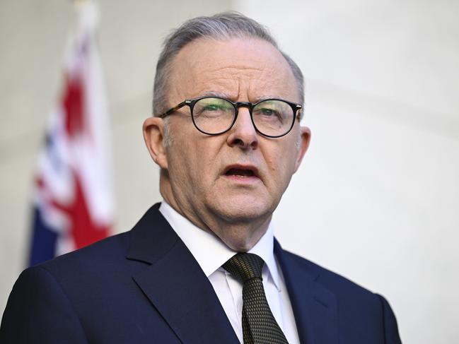 Prime Minister Anthony Albanese holds a press conference at Parliament House in Canberra after speaking to Donald Trump. Picture: NewsWire