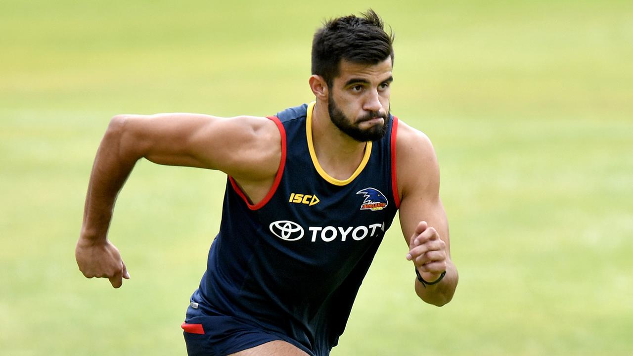 Wayne Milera, who posted the fastest time during a club time trial, during an Adelaide Crows pre-training session in January. Picture: AAP Image/Sam Wundke