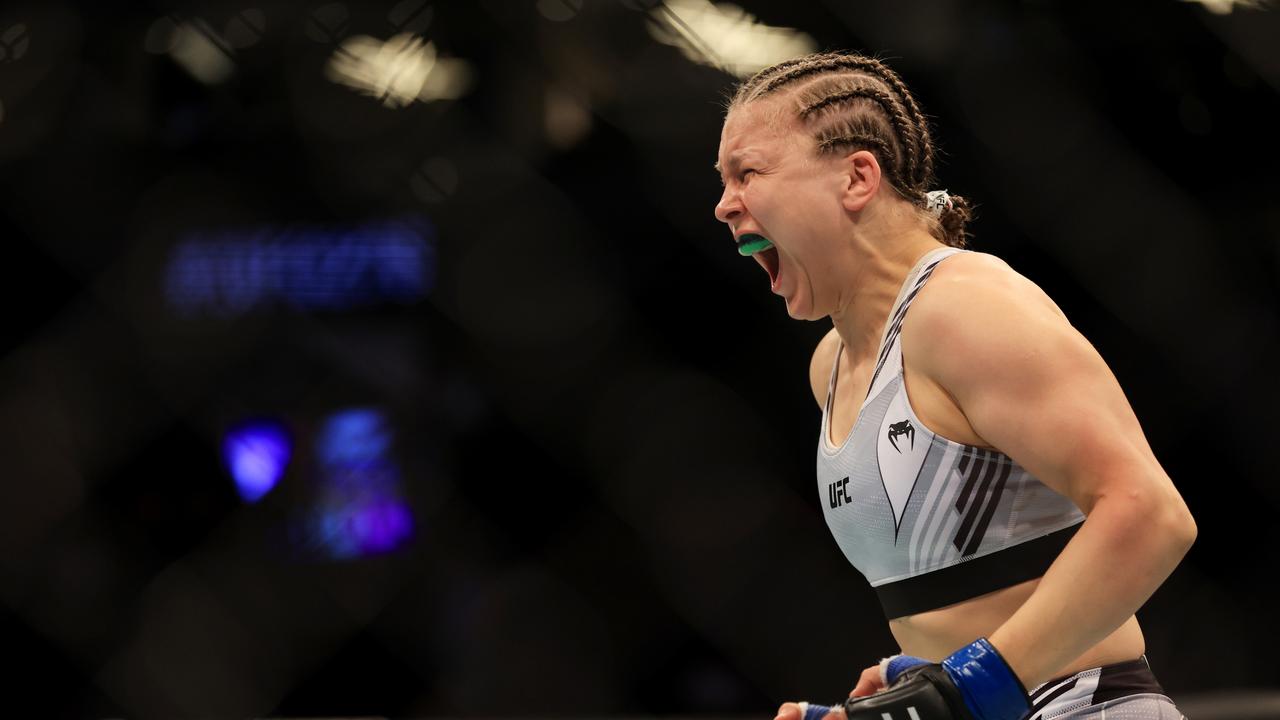 Julija Stoliarenko celebrates after defeating Jessica-Rose Clark. (Photo by Carmen Mandato/Getty Images)