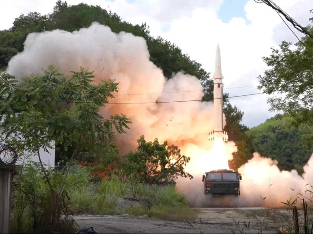 The Rocket Force under the Eastern Theatre Command of China's People's Liberation Army (PLA) conducts conventional missile tests. Picture: Reuters