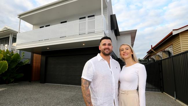 Samantha and Mitchell Pocklington at their stunning home at Melville Terrace close to the waterfront in Wynnum/Manly. Picture: David Clark