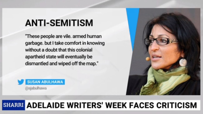The Adelaide Writers' Festival is under fire for inviting Susan Abulhawa and Mohammed El-Kurd, both of whom have a history of anti-semitic statements. Picture: Sky News Australia
