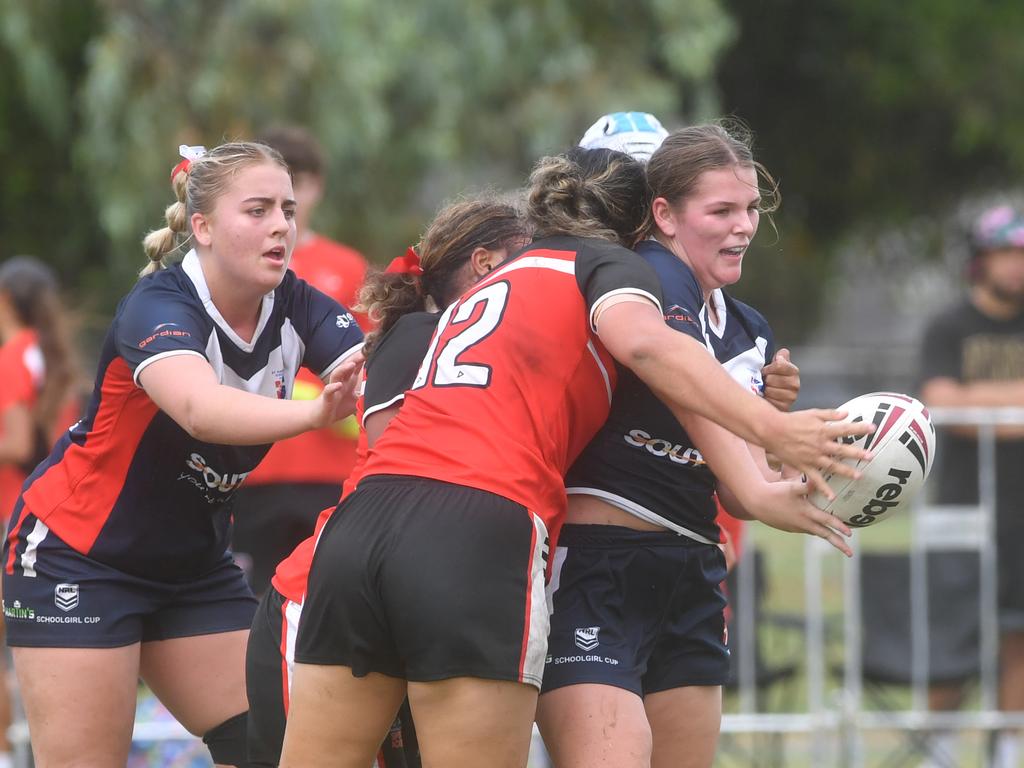 Kirwan State High School hosts St Patrick's College, Mackay, in round 1 of the 2025 Aaron Payne Cup. Senior Girls. Picture: Evan Morgan