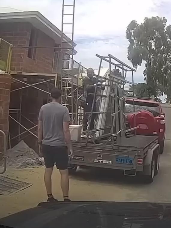 The driver had exited his car, and the two men stood face-to-face as the argument continued. Picture: Dashcam Owners Australia