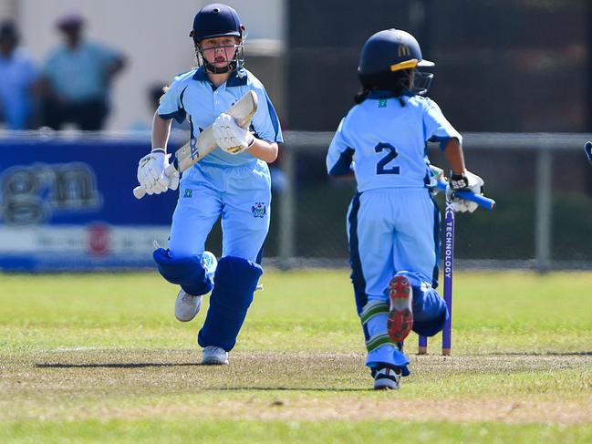 Players in action at the Under-12 cricket national championships in Darwin, Northern Territory.NSW U12 Girls Vs ACT U12 Girls at Nightcliff Oval.Picture: Pema Tamang Pakhrin