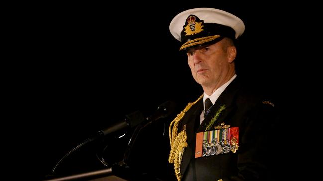 Vice Admiral David Johnston speaks during The Dawn Service. Picture: Tracey Nearmy/Getty Images