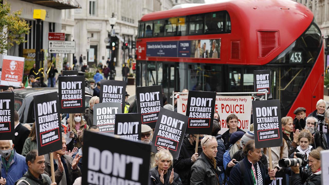 Protesters call for the release of Julian Assange, who is fighting extradition to the US. Picture: AFP.