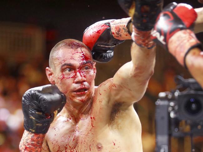 Tim Tszyu’s last fight was a bloody loss to Sebastian Fundora by a split decision. Picture: Steve Marcus/Getty Images