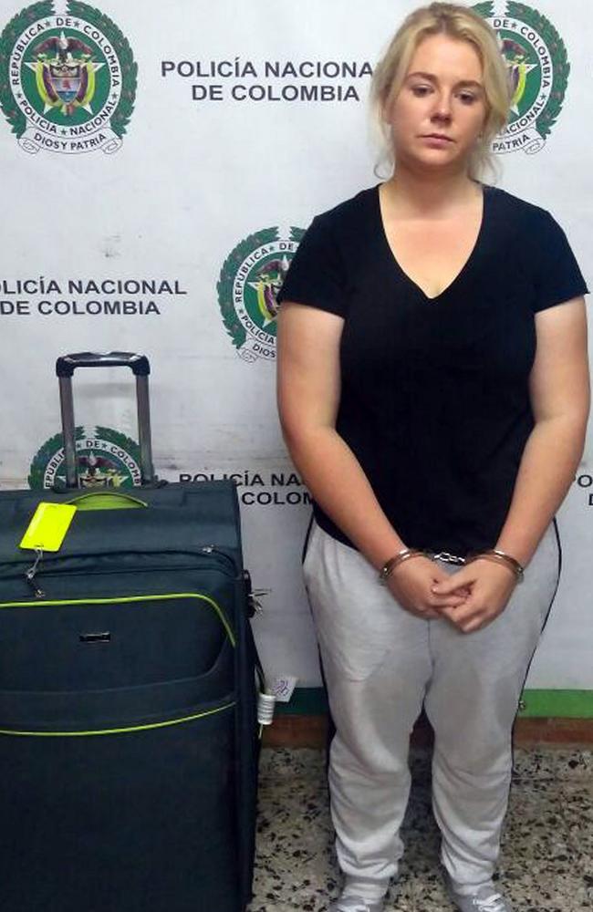 Cassandra Sainsbury was allegedly caught with cocaine by Colombian authorities after a tip off from the US Drug Enforcement Agency. Picture: EPA/Colombian Anti-narcotics Police