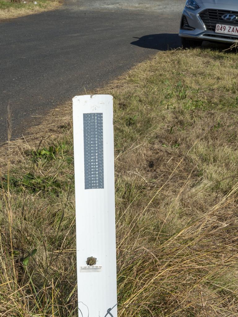 Police suspect the firearm that made this hole at the intersection of Tyson Rd and Toowoomba Karara Road in Felton may have been the same weapon that killed Thor Morgan. Picture: Nev Madsen.