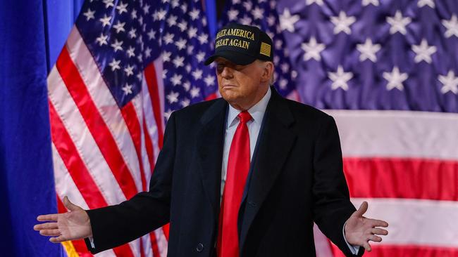 MACON, GEORGIA - NOVEMBER 03: Republican presidential nominee, former President Donald Trump greets the crowd during a campaign rally at the Atrium Health Amphitheater on November 03, 2024 in Macon, Georgia. With only two days until the election, Trump is campaigning for re-election on Sunday in the battleground states of Pennsylvania, North Carolina and Georgia.   Chip Somodevilla/Getty Images/AFP (Photo by CHIP SOMODEVILLA / GETTY IMAGES NORTH AMERICA / Getty Images via AFP)