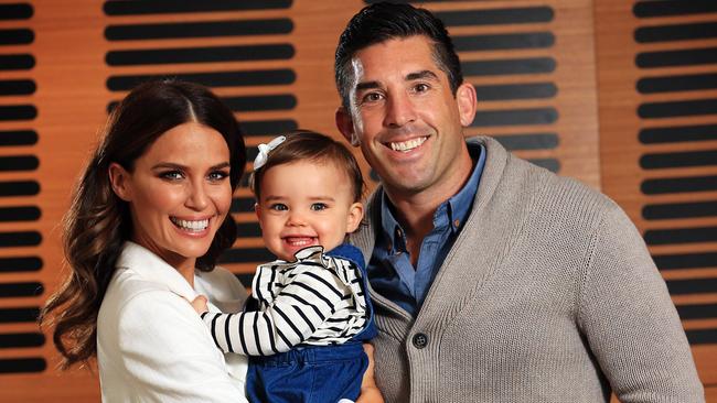 Jodi Anasta with husband Braith and 21-month-old daughter Aleeia in a fashion shoot for MYER earlier this year. Picture: Sam Ruttyn