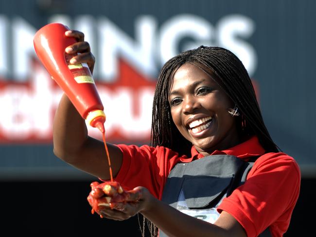 Gertrude Mulenga gets things ready for tomorrow's sausage sizzle Bunnings that will raise funds for the Burma Cyclone victims.Caption as dictated by Major Events: Sizzler: Gertrude Mulenga will be cooking up a storm today in Port Melbourne to help the victims of Burma's devastating cyclone Nargis. A former model from Zambia, she will be joining her workmates at 185 Bunnings outlets throughout Australia and New Zealand, selling sausages to raise money for the victims. All proceeeds will be donated to the Save the Children fund. Picture: Jay Town