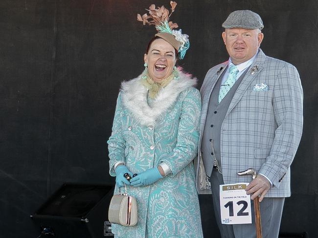 2021 TAB Ipswich Cup at the Ipswich Turf Club. Fashions on the Field. Main Stage.  Category 3.  Finest Couple, line up on stage.