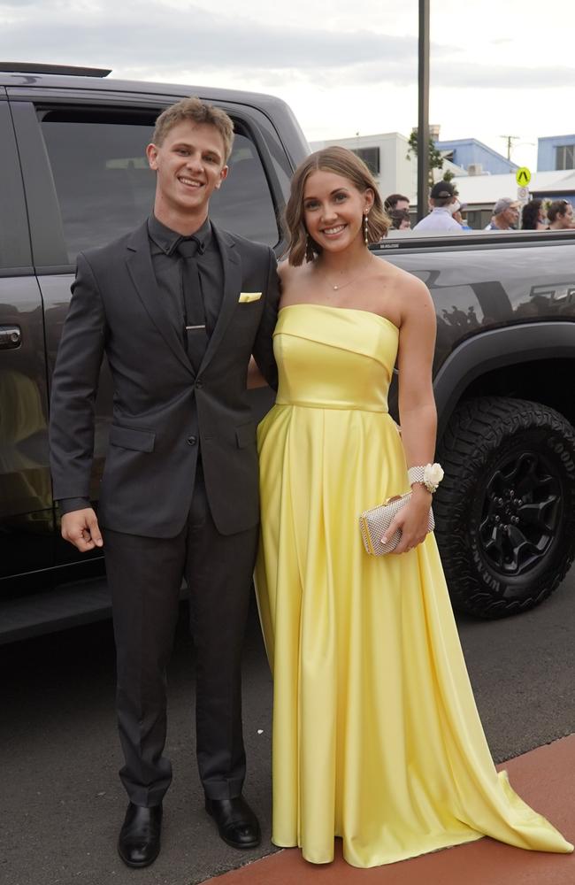 Remy Favier and Matt Weier arriving at the 2023 Kingaroy State High School formal.