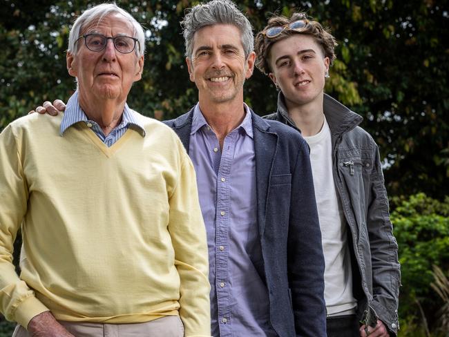 Five generations of men in James Murray's family have had prostate cancer including James, (centre) and his dad Robin. Son Max, 19, doesn’t but knows the importance of having regular checks when he is older. Picture: Jake Nowakowski