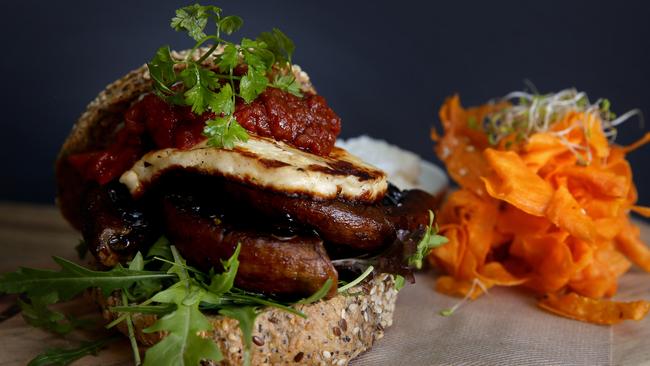 No meat — Greenhouse Gypsy’s haloumi burger.